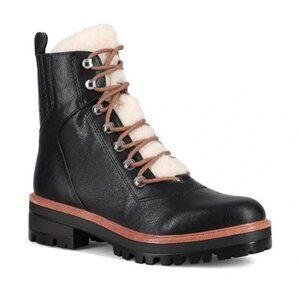 Nine West Women's 5.5 Black Ivani Sherpa Lace-up Combat Boots